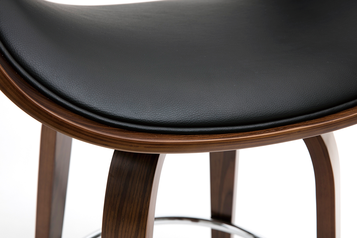 Tabouret de bar pivotant noir et bois fonc 65 cm BENT