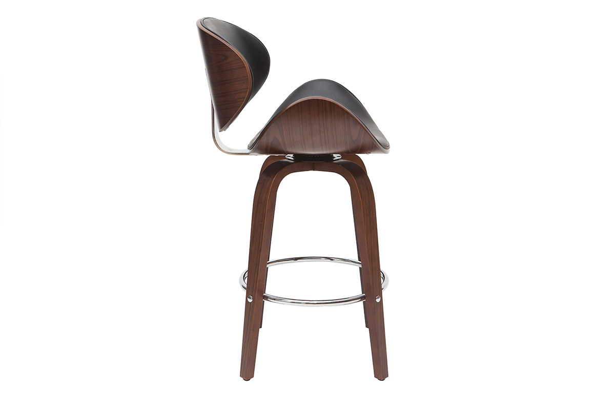 Tabouret de bar pivotant noir et bois fonc� H68 cm WALNUT