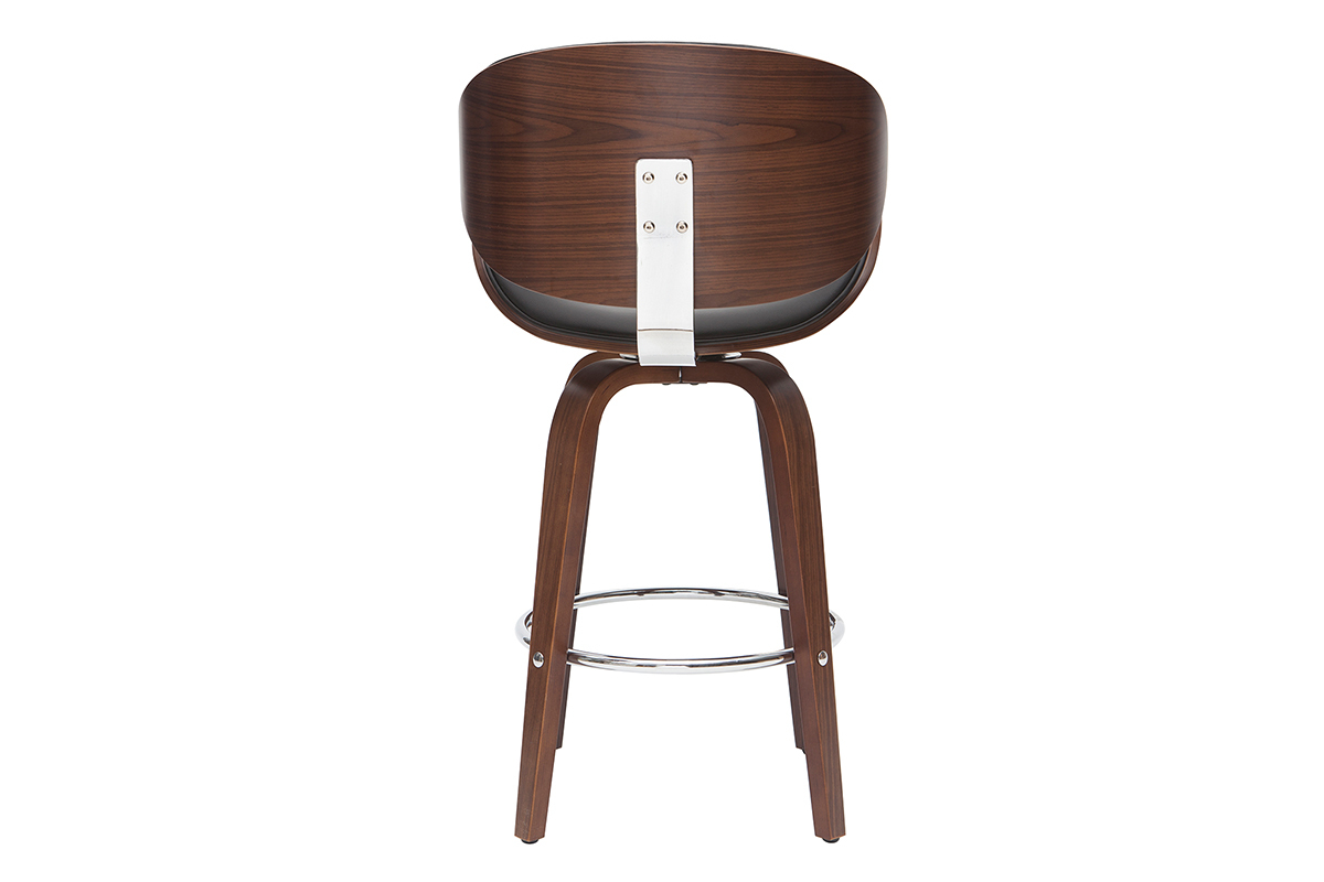 Tabouret de bar pivotant noir et bois fonc� H68 cm WALNUT