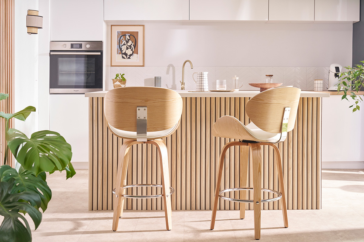 Tabouret de bar pivotant noir et bois fonc� H68 cm WALNUT