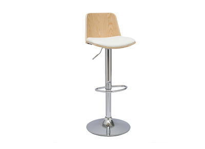 Tabouret de bar réglable blanc, bois clair et pied chromé DOA