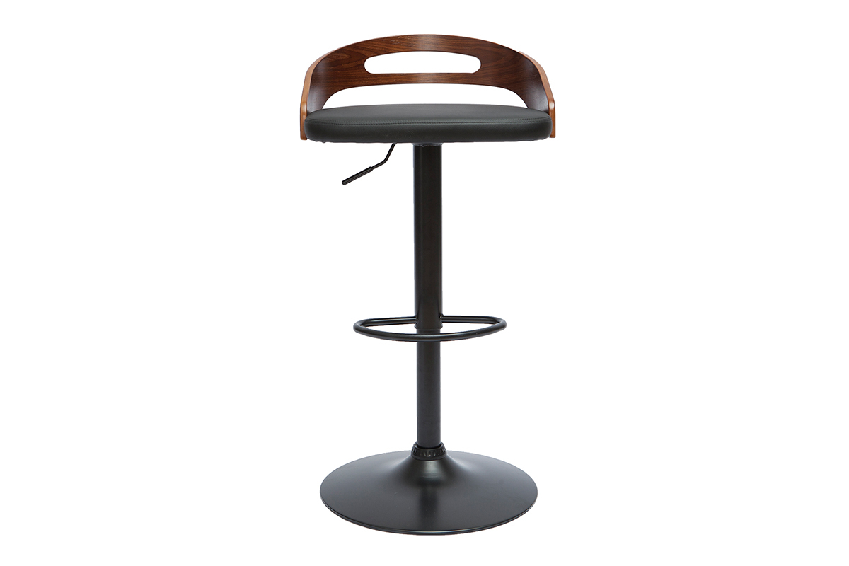 Tabouret de bar rglable design noir et bois noyer MANO