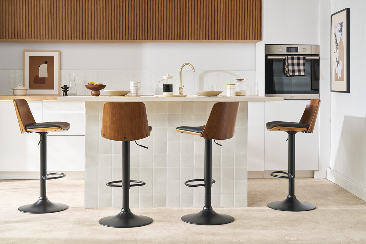 Tabouret de bar rglable noir et bois fonc DOA