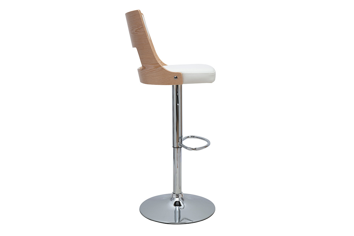 Tabouret de bar rglable pivotants 360 blanc et bois clair GARBO