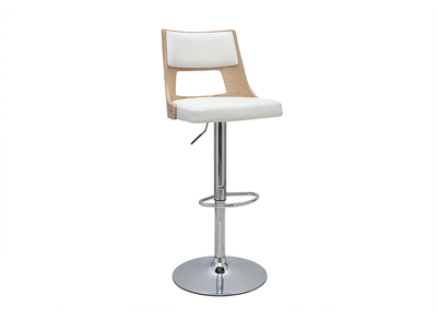 Tabouret de bar réglable pivotants 360° blanc et bois clair GARBO