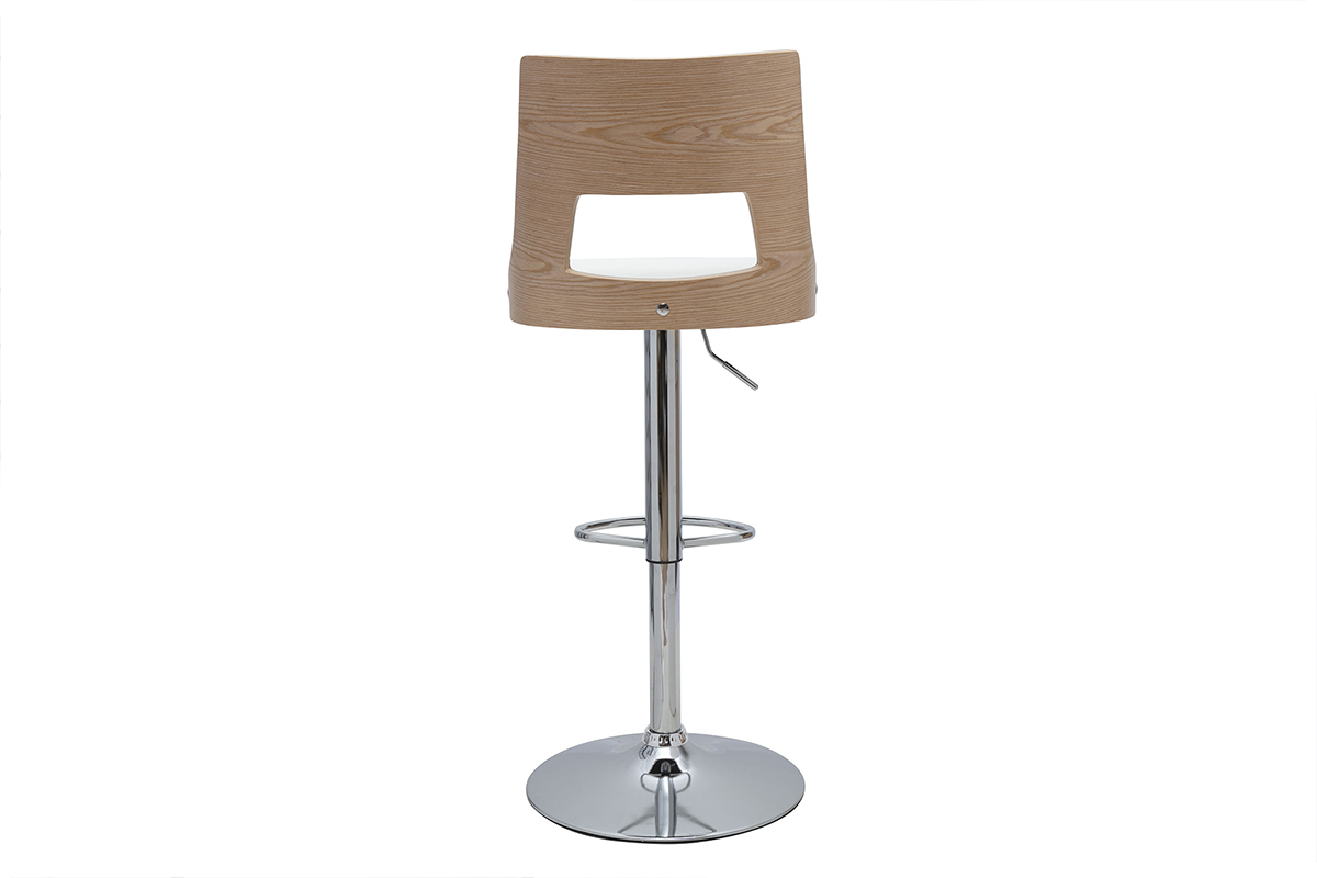 Tabouret de bar r�glable pivotants 360� blanc et bois clair GARBO