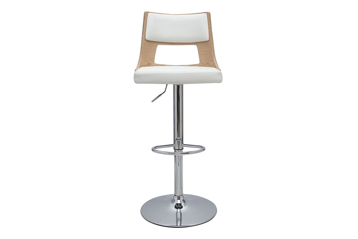 Tabouret de bar r�glable pivotants 360� blanc et bois clair GARBO
