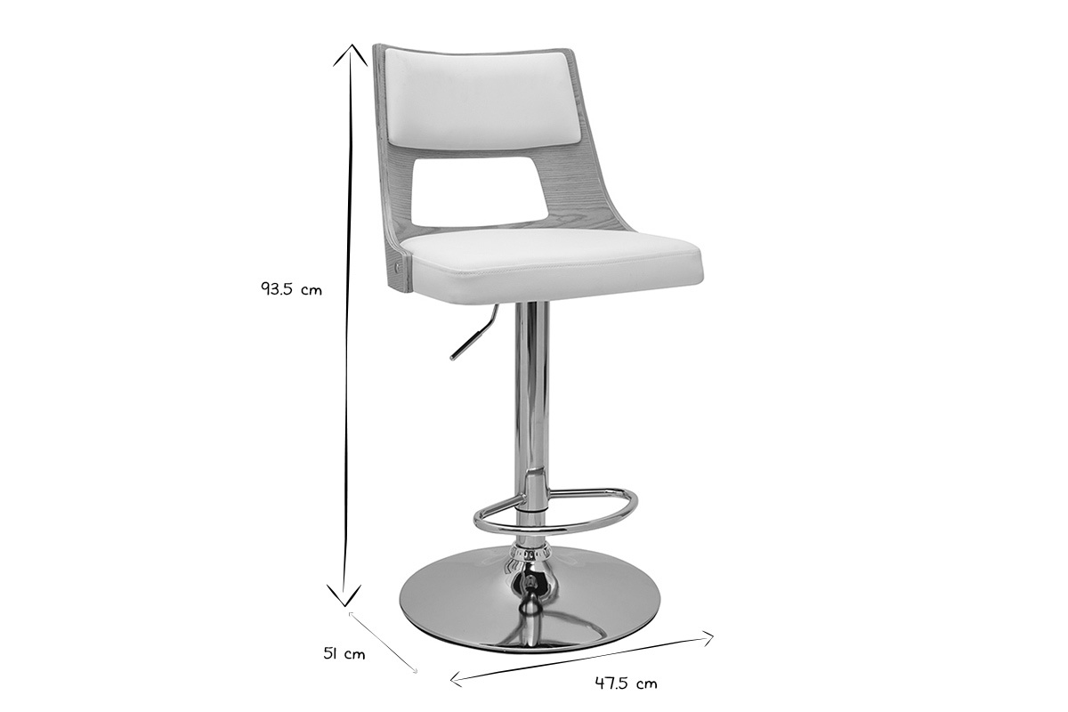 Tabouret de bar r�glable pivotants 360� blanc et bois clair GARBO