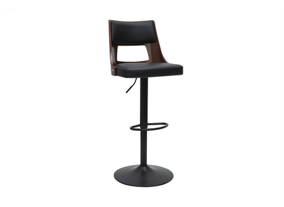 Tabouret de bar réglable vintage pivotants 360° noir et bois foncé GARBO