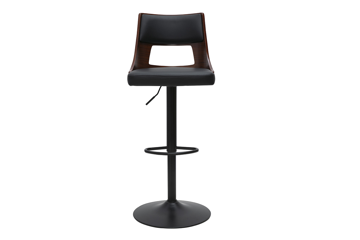 Tabouret de bar r�glable vintage pivotants 360� noir et bois fonc� GARBO