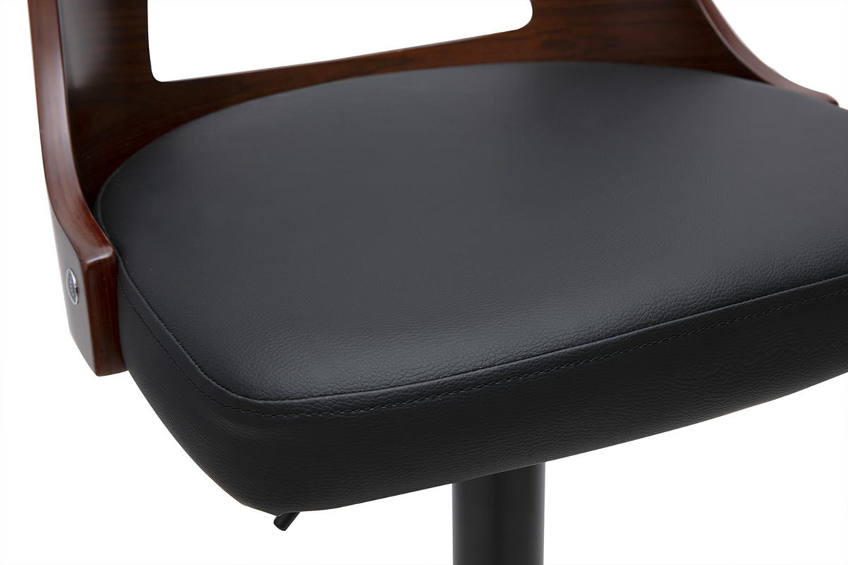 Tabouret de bar r�glable vintage pivotants 360� noir et bois fonc� GARBO