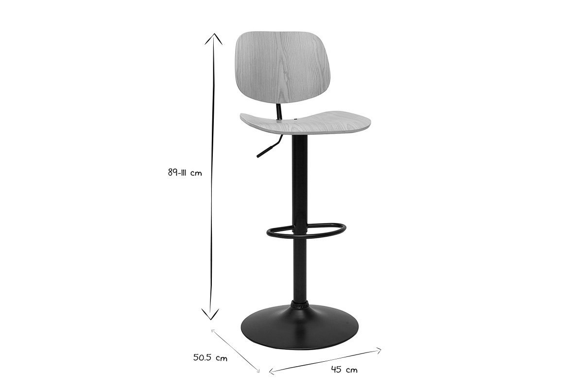 Tabouret de bar relevable bois clair et mtal noir TOBIAS