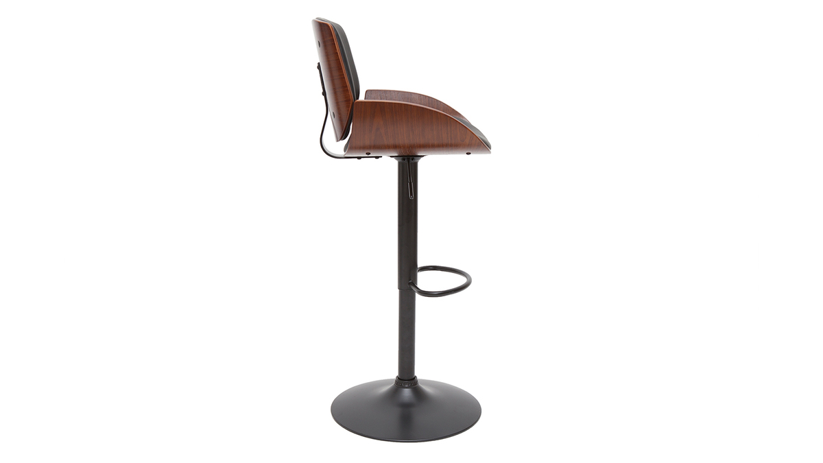 Tabouret de bar relevable noir et bois foncé VESPER - Miliboo