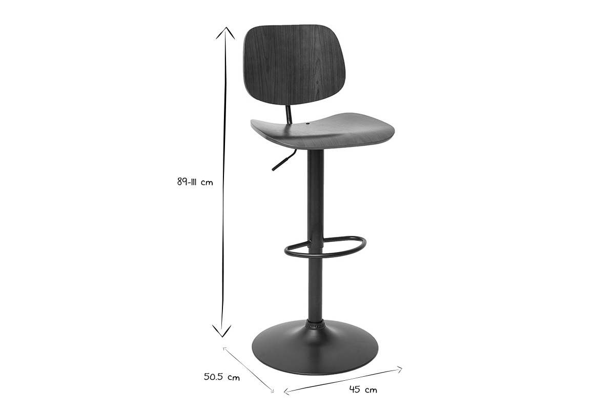 Tabouret de bar relevable noyer et mtal noir TOBIAS