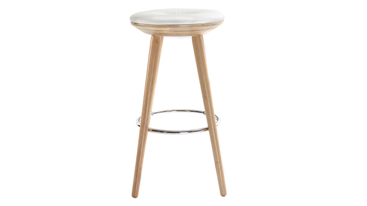 Tabouret de bar scandinave blanc et bois clair 65 cm NORDECO