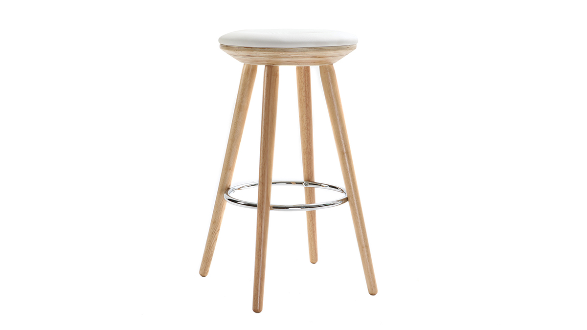 Tabouret de bar scandinave blanc et bois clair 65 cm NORDECO