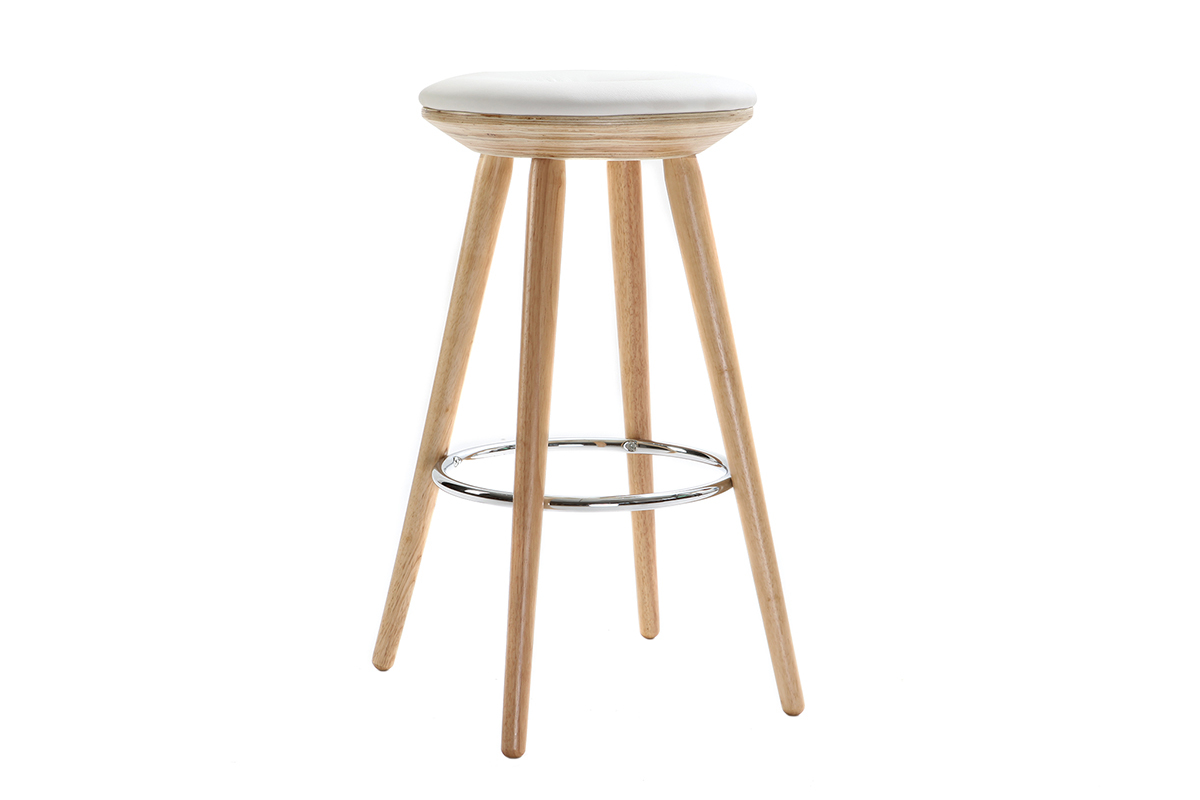 Tabouret de bar scandinave blanc et bois clair 66 cm NORDECO