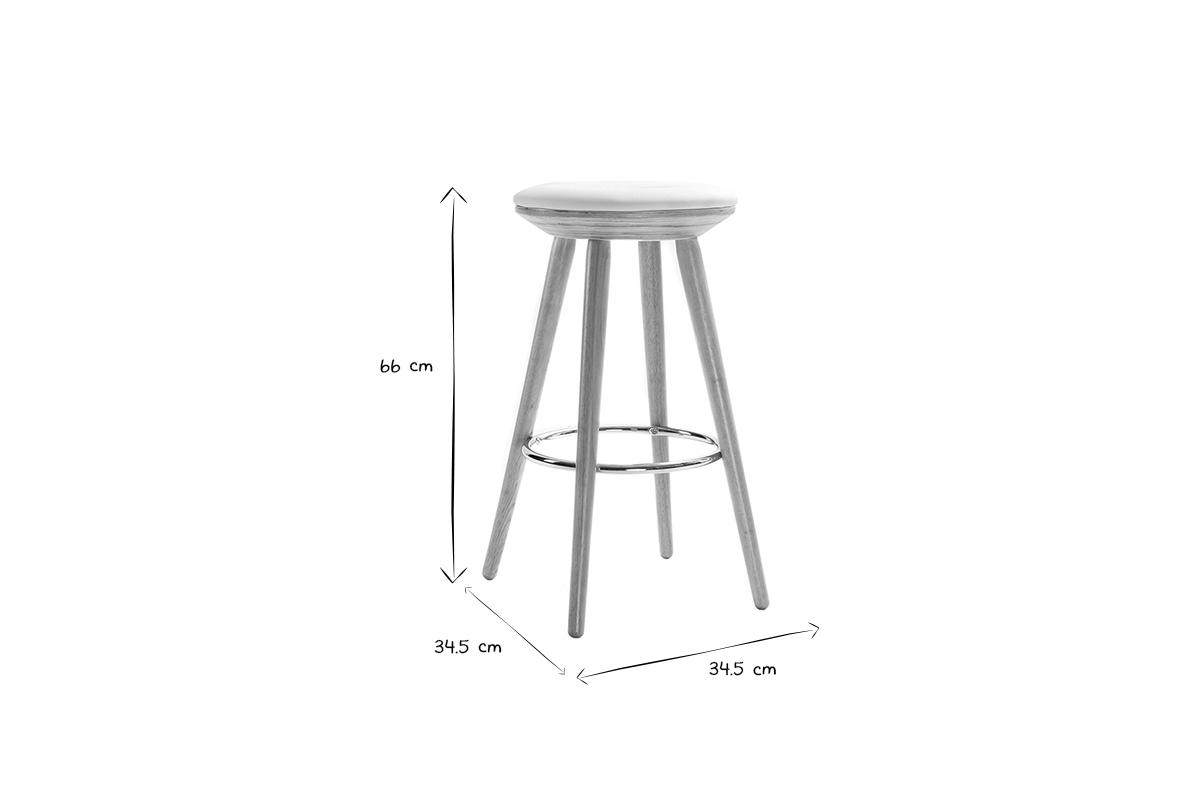 Tabouret de bar scandinave blanc et bois clair NORDECO