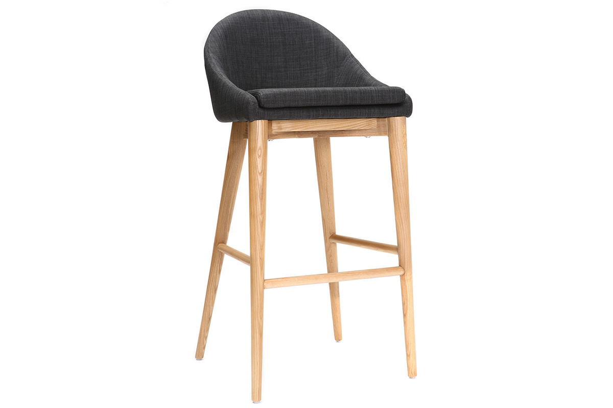 Tabouret de bar scandinave bois et tissu gris anthracite 75 cm DALIA