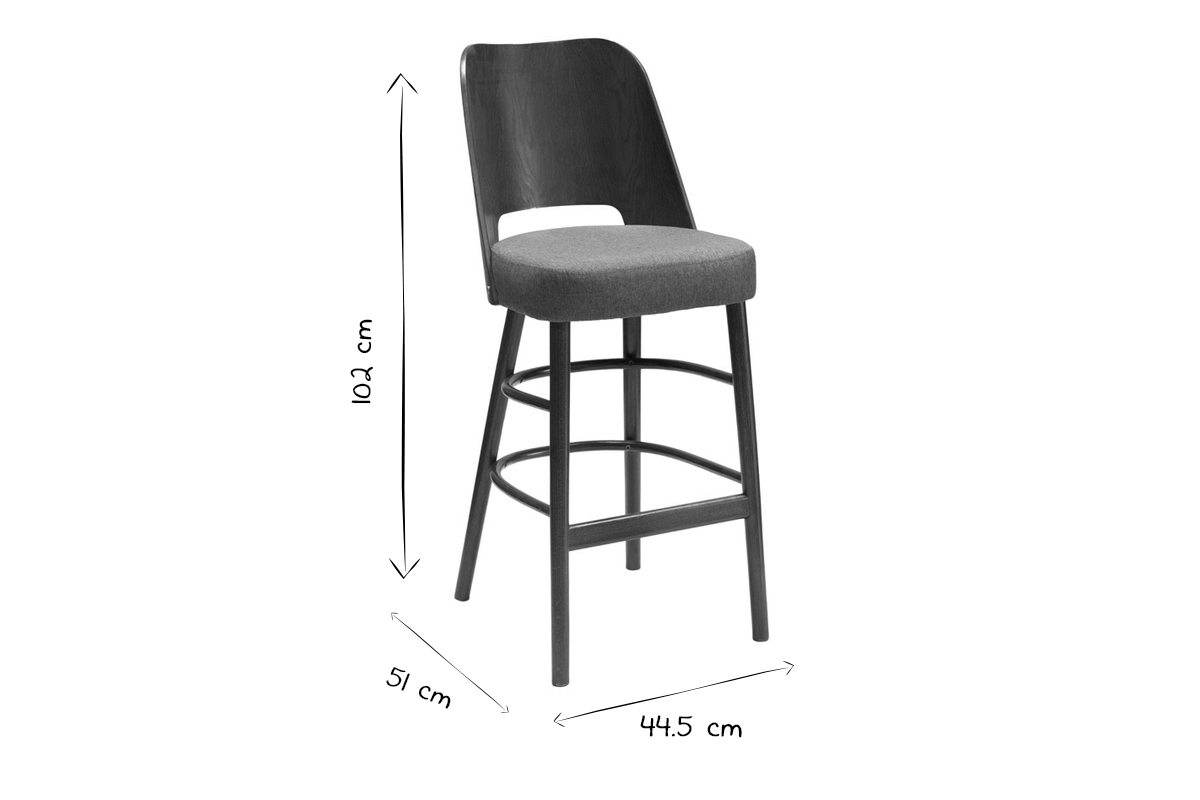 Tabouret de bar vintage bois clair et tissu gris chin H65 cm EDITO
