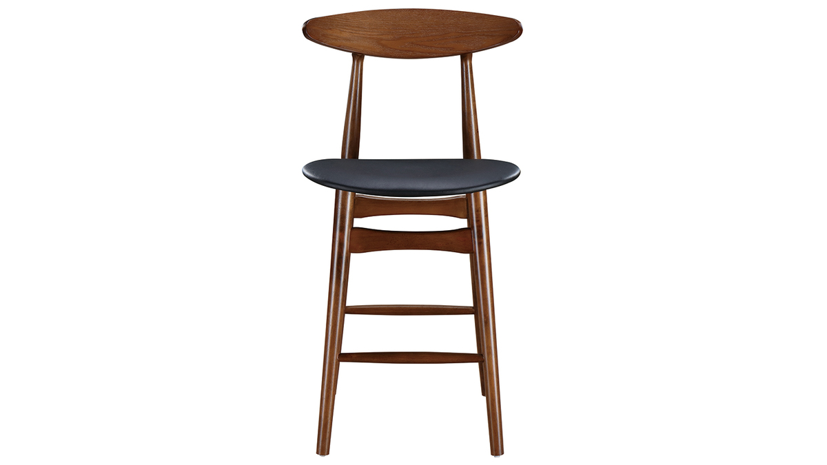 Tabouret de bar vintage noyer et PU noir 65 cm (lot de 2) WALFORD