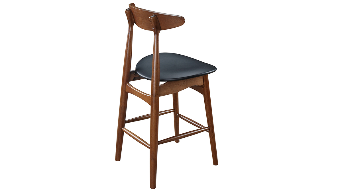 Tabouret de bar vintage noyer et PU noir 65 cm (lot de 2) WALFORD