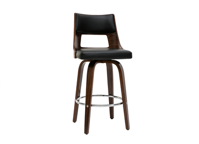 Tabouret de bar vintage pivotant noir et bois foncé GARBO