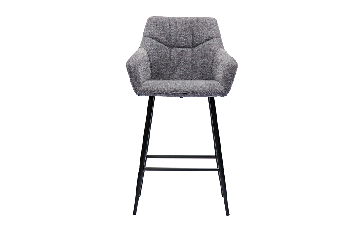 Tabourets de bar avec siges matelasss en tissu effet velours textur gris et mtal noir H65 cm (lot de 2) MONTERO