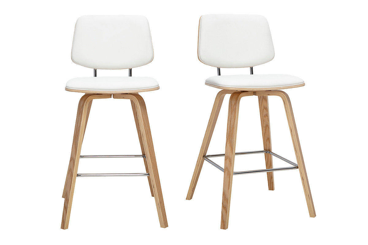 Tabourets de bar blancs et bois clair H66 cm (lot de 2) SEGUR