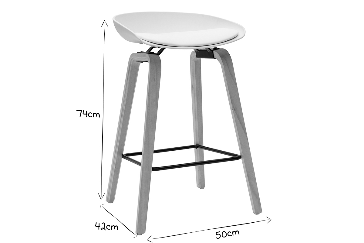 Tabourets de bar blancs et pieds bois H65 cm (lot de 2) LINO