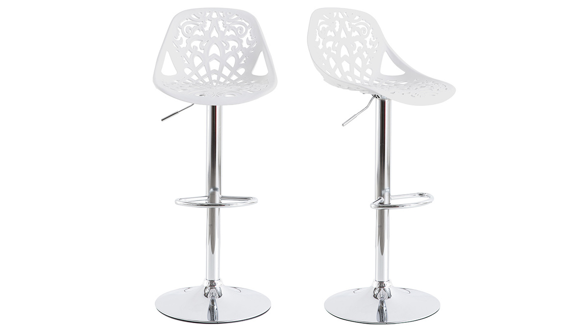 Tabourets de bar design avec motif baroque blanc (lot de 2) BAROCCA