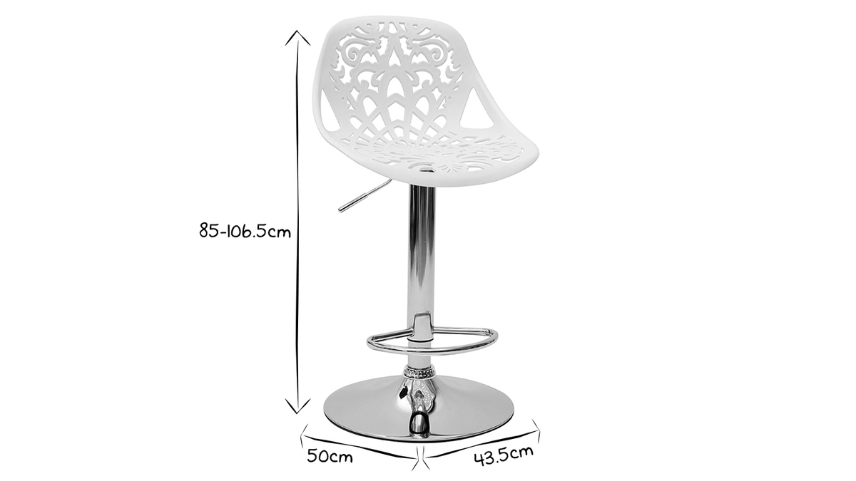 Tabourets de bar design avec motif baroque blanc (lot de 2) BAROCCA