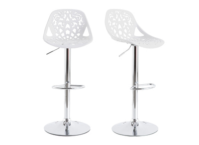 Tabourets de bar design avec motif baroque blanc (lot de 2) BAROCCA