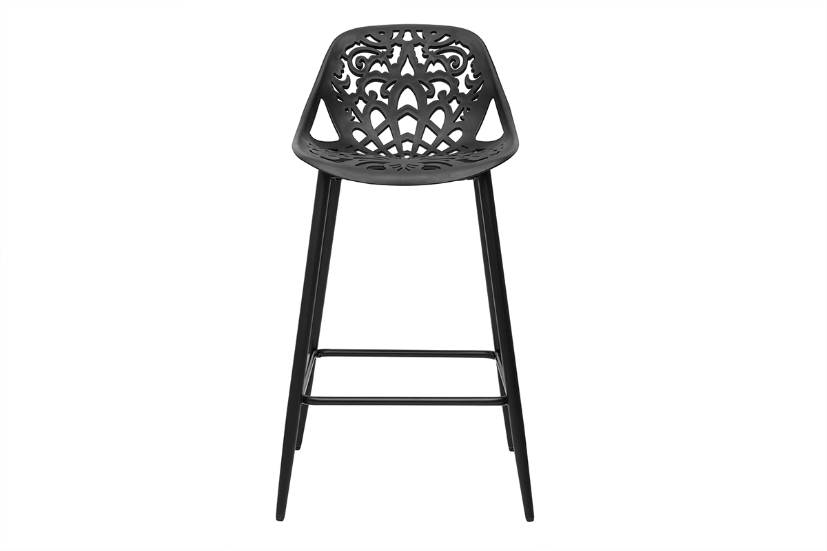 Tabourets de bar design avec motif baroque noir (lot de 2) BAROCCA