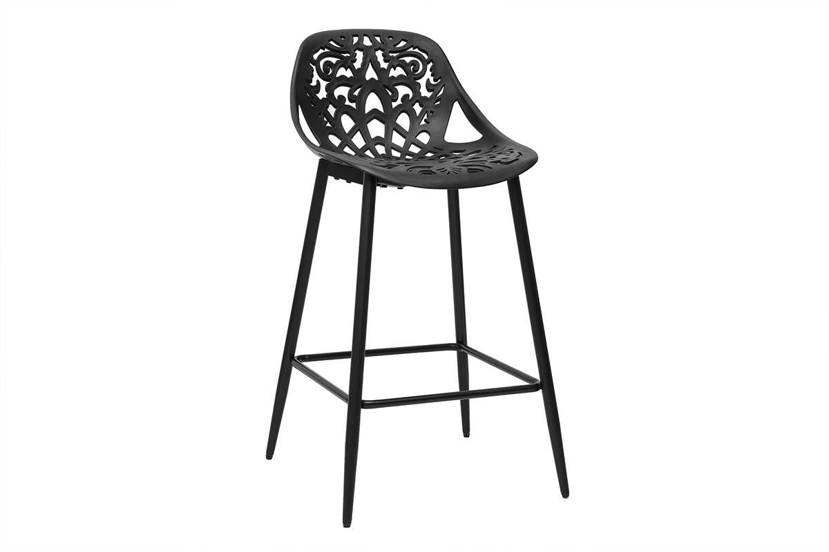 Tabourets de bar design avec motif baroque noir H66 cm (lot de 2) BAROCCA