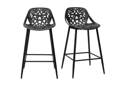 Tabourets de bar design avec motif baroque noir H66 cm (lot de 2) BAROCCA