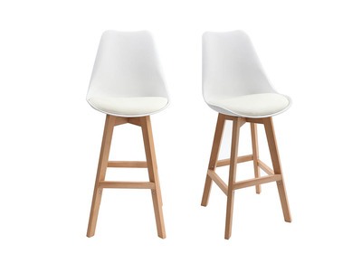 Tabourets de bar design blanc et bois 65 cm (lot de 2) PAULINE