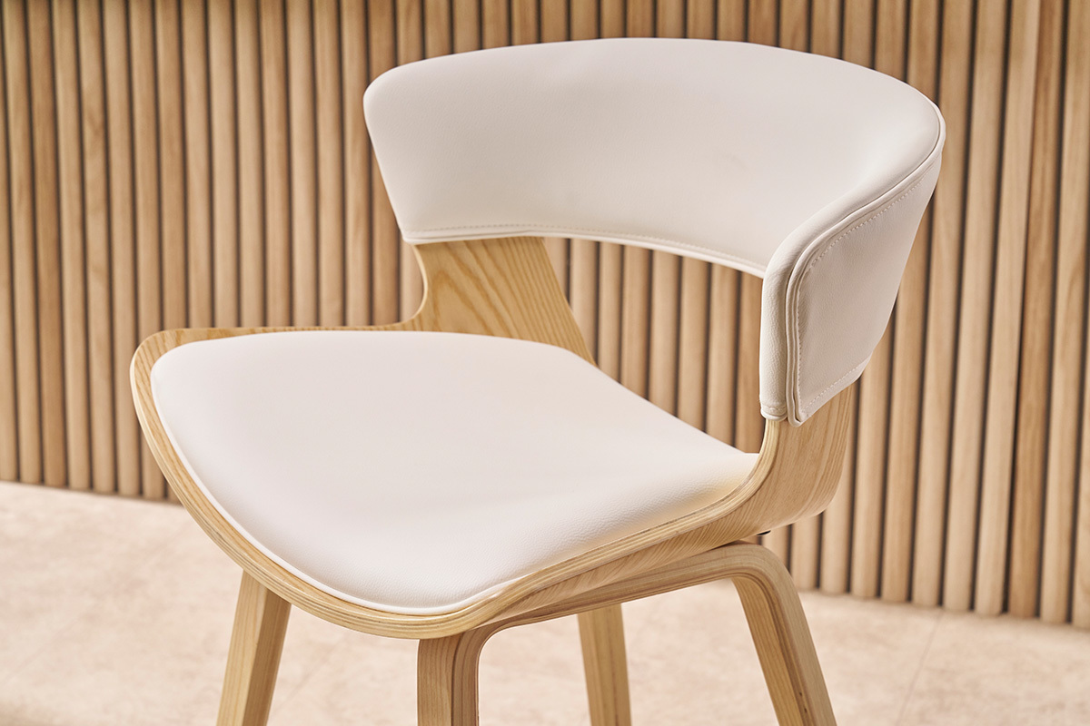 Tabourets de bar design blanc et bois clair (lot de 2) SYRAH