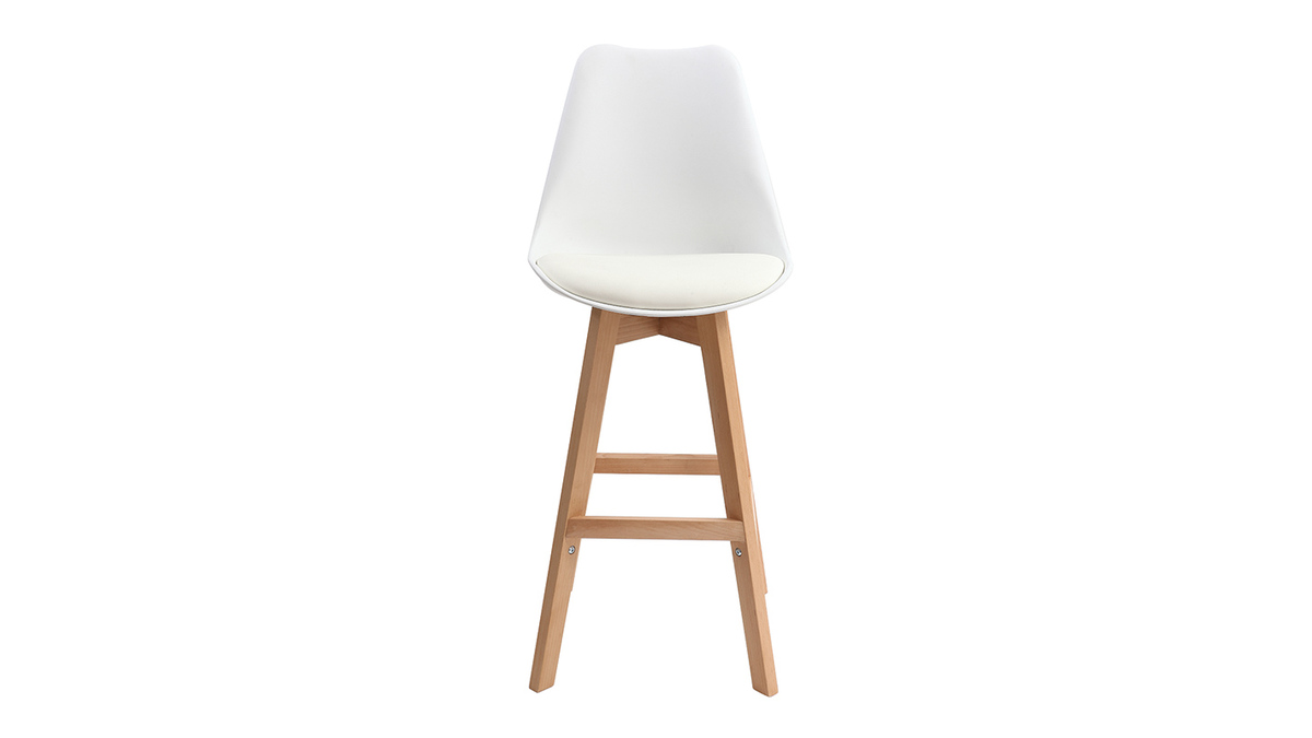 Tabourets de bar design blanc et bois H65 cm (lot de 2) PAULINE