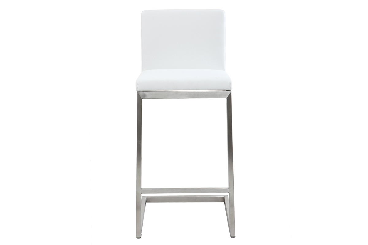 Tabourets de bar design blancs avec pieds m�tal H66 cm (lot de 2) STELLAR