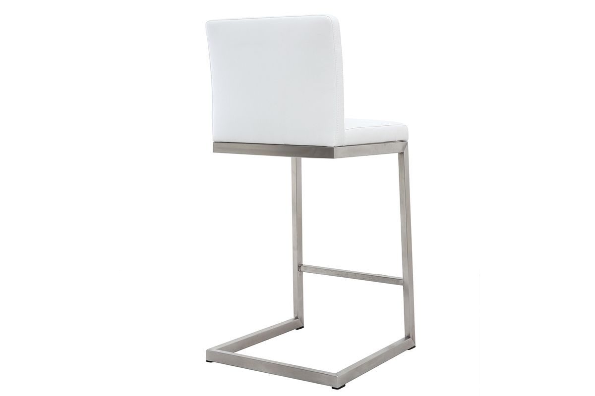 Tabourets de bar design blancs avec pieds m�tal H66 cm (lot de 2) STELLAR