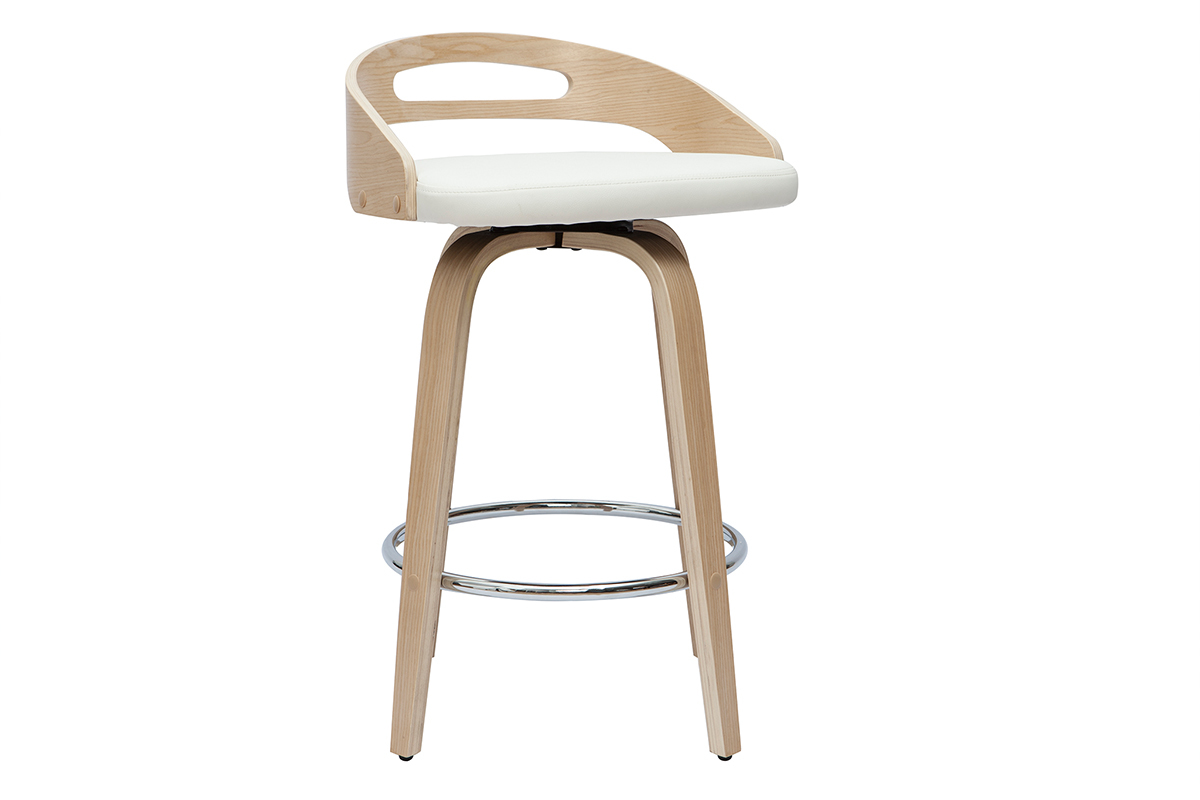 Tabourets de bar design bois clair et polyurthane blanc 65cm (lot de 2) MANO