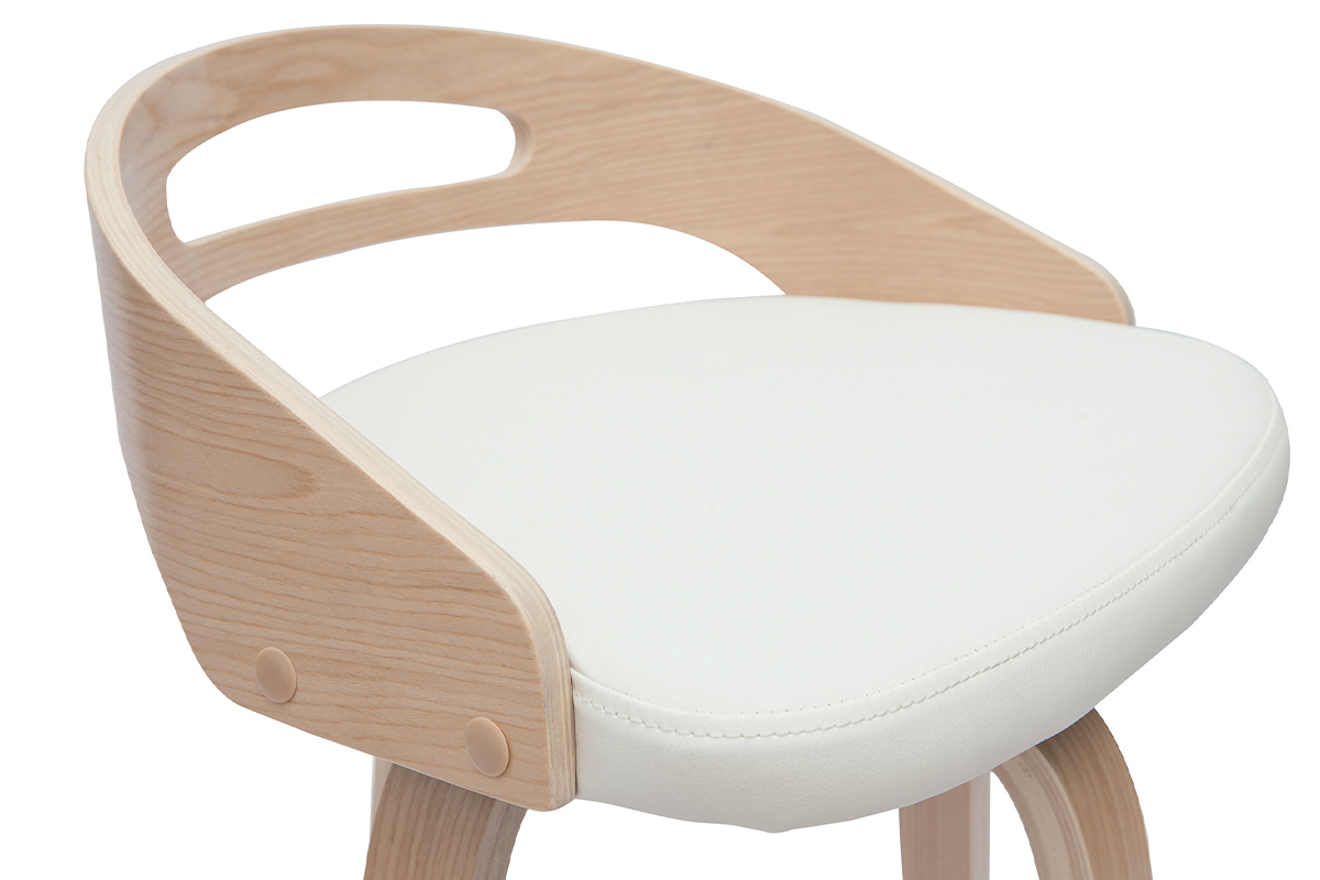 Tabourets de bar design bois clair et polyur�thane blanc 65cm pivotant 360� (lot de 2) MANO