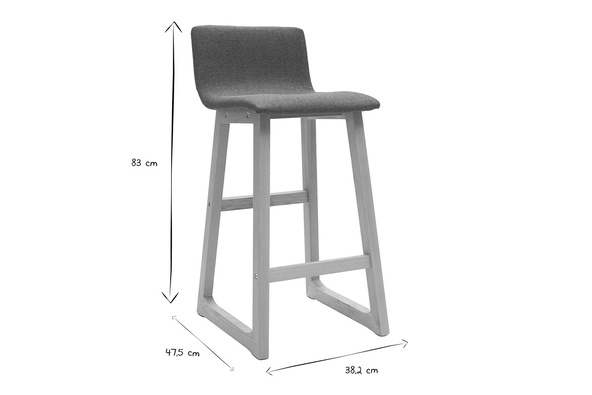 Tabourets de bar design bois clair et tissu gris 65 cm (lot de 2) OSAKA