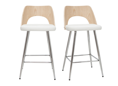 Tabourets de bar design bois et blanc H66.5 (lot de 2) FALCOM