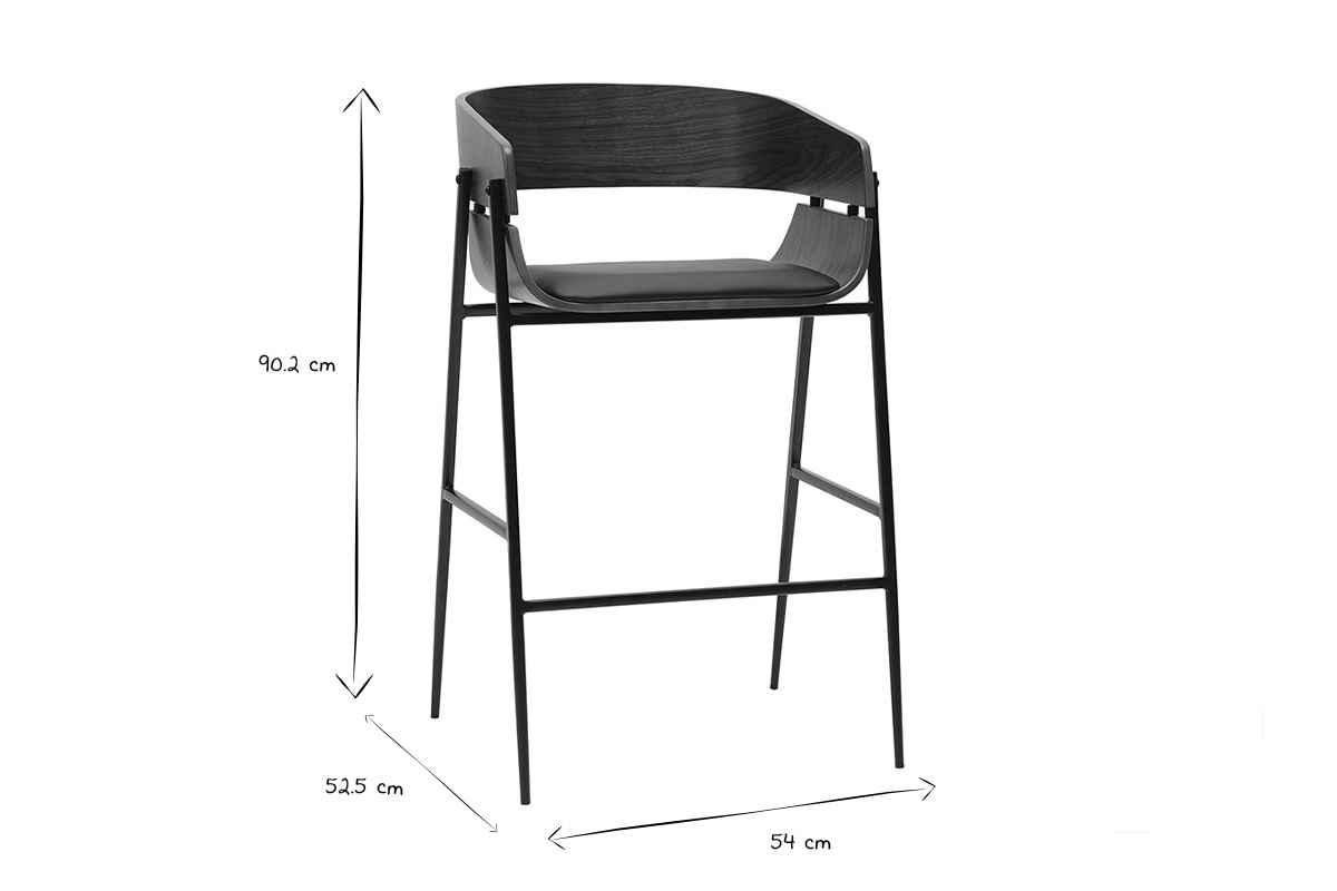 Tabourets de bar design bois fonc et mtal noir (lot de 2) WESS
