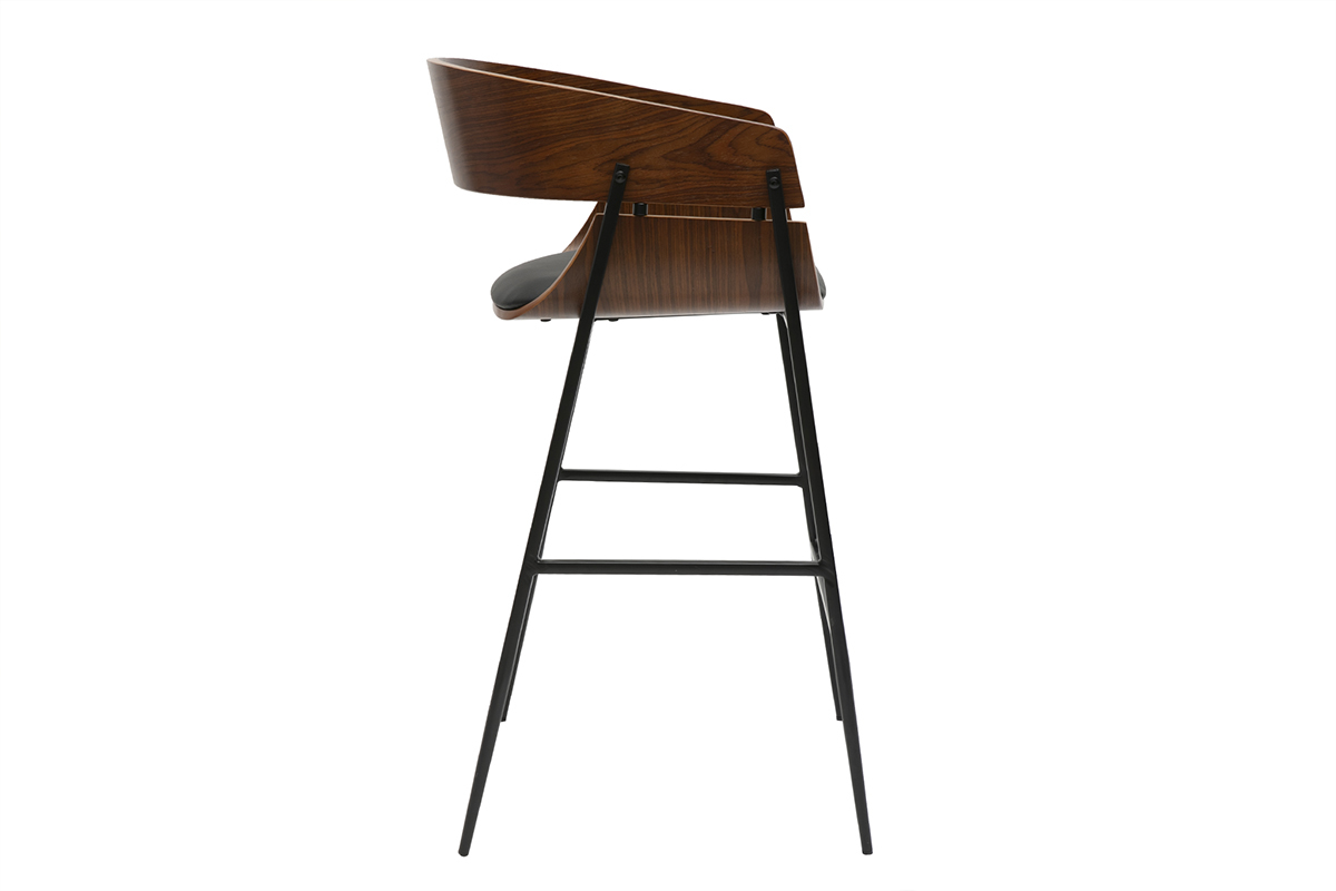 Tabourets de bar design bois fonc et mtal noir (lot de 2) WESS