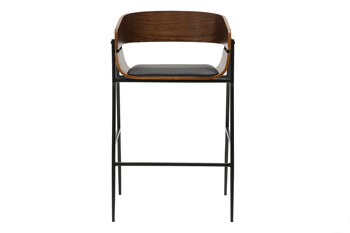 Tabourets de bar design bois fonc et mtal noir (lot de 2) WESS