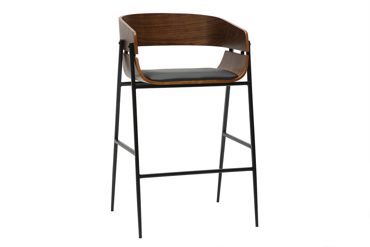 Tabourets de bar design bois fonc et mtal noir (lot de 2) WESS