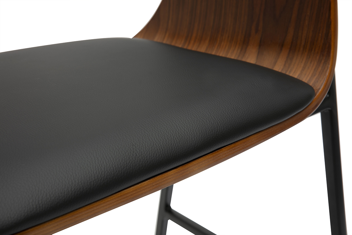 Tabourets de bar design bois fonc et mtal noir (lot de 2) WESS